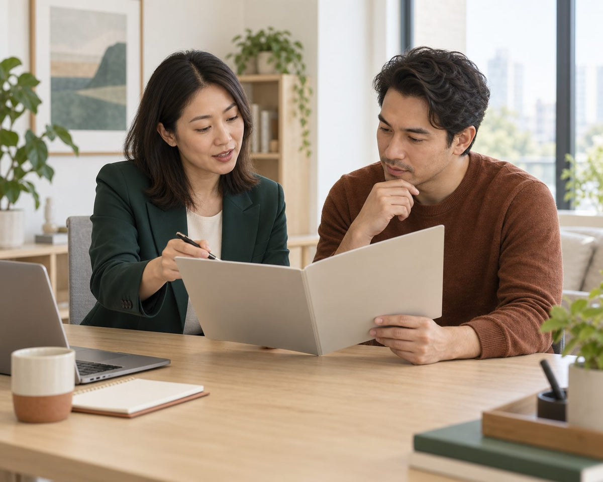 A coordinator going through a service plan with an insurance broker
