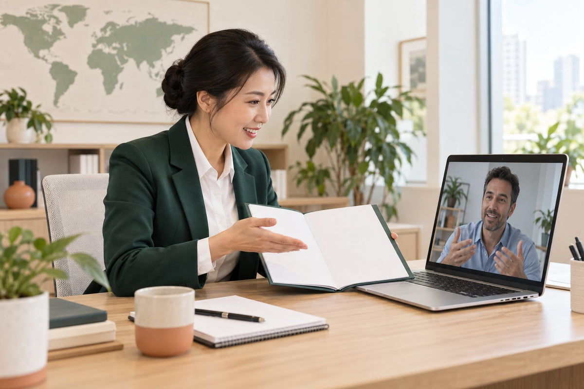 A coordinator on a video call walking a client through the service plan