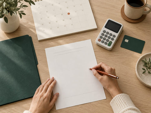 A written plan, calendar and card reader on a desk