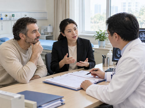 An interpreter with a patient during a consultation
