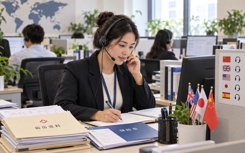 A coordinator on a headset call taking notes at her desk